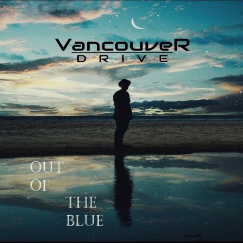 Cover art for Out of the Blue: A silhouetted person wearing a hat stands alone on a twilit beach, and is reflected in the water.